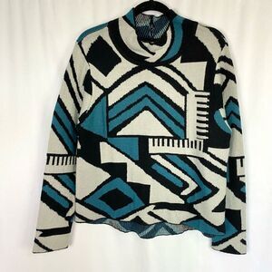 Vintage Y2K 90s knit sweater geometric design retro black blue Mock Neck Men’s M
